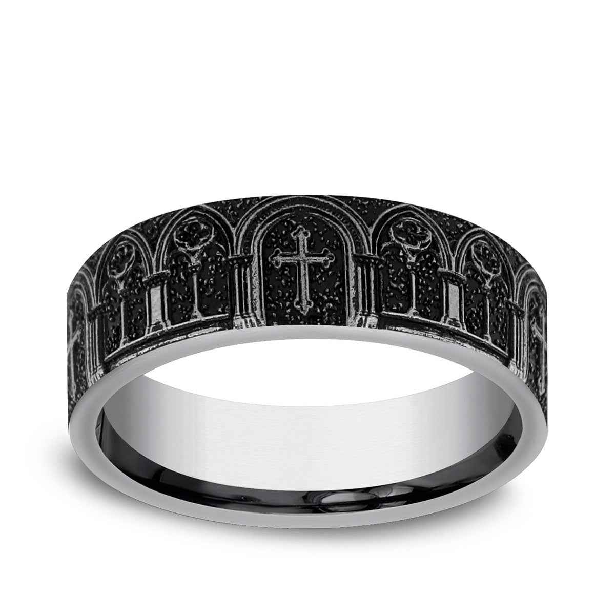 Benchmark Men's 7mm Cathedral Design Wedding Ring in Tungsten