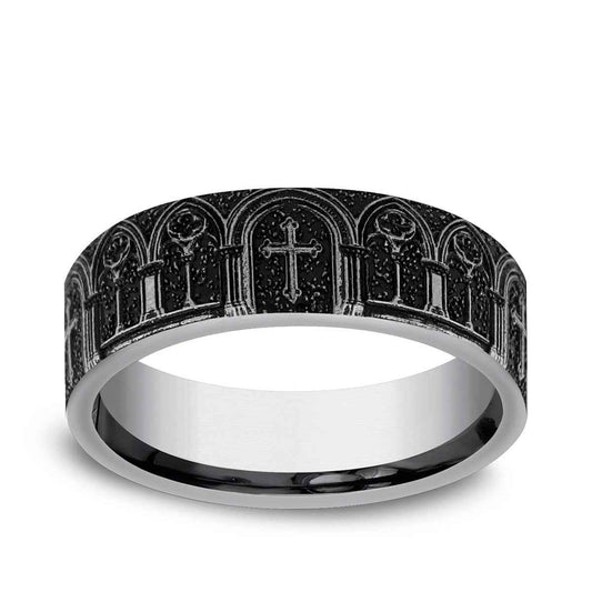 Benchmark Men's 7mm Cathedral Design Wedding Ring in Tungsten