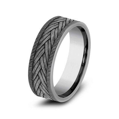 Benchmark Men's 7mm Milgrain Edge Wheat Weave Wedding Ring in Grey Tantalum