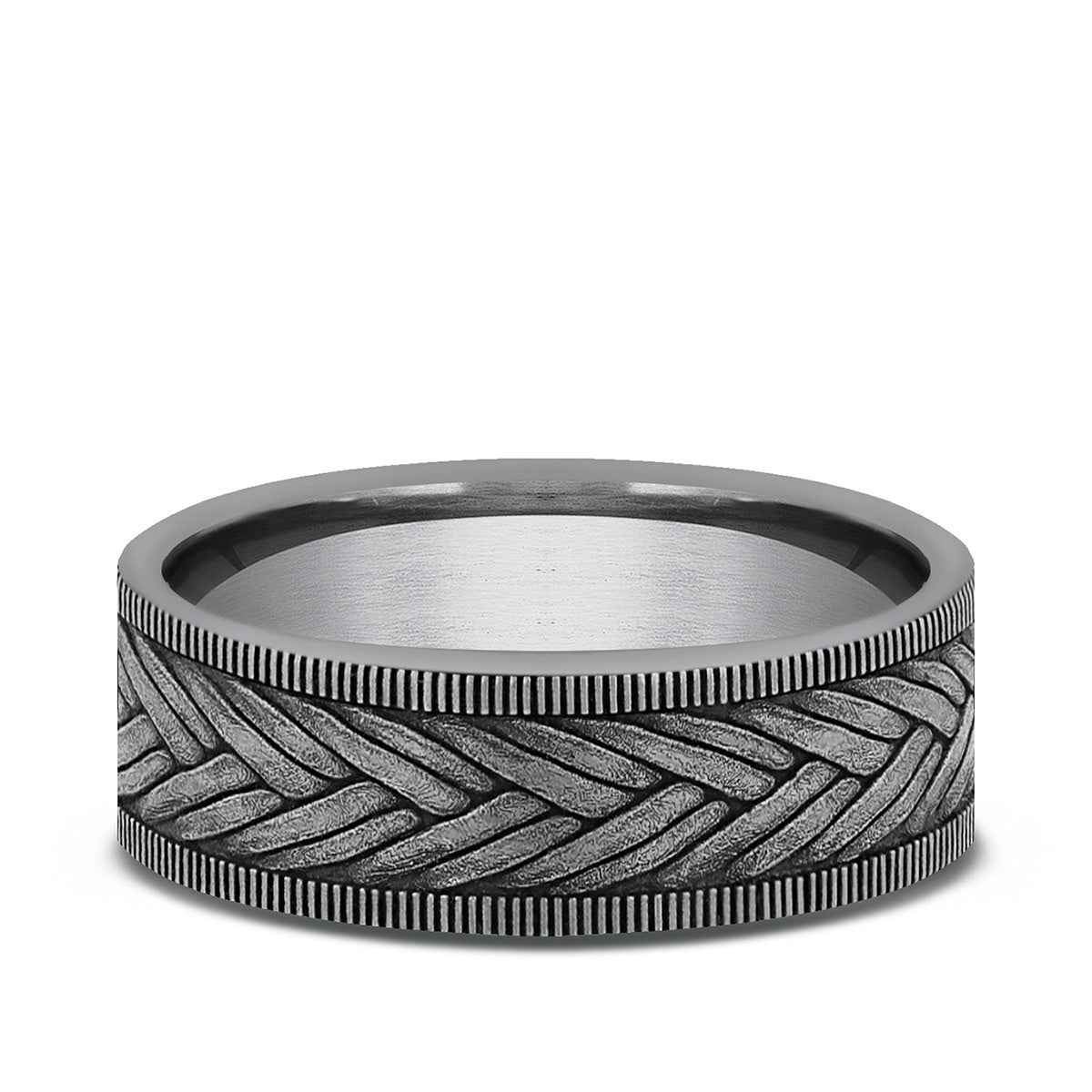 Benchmark Men's 7mm Milgrain Edge Wheat Weave Wedding Ring in Grey Tantalum