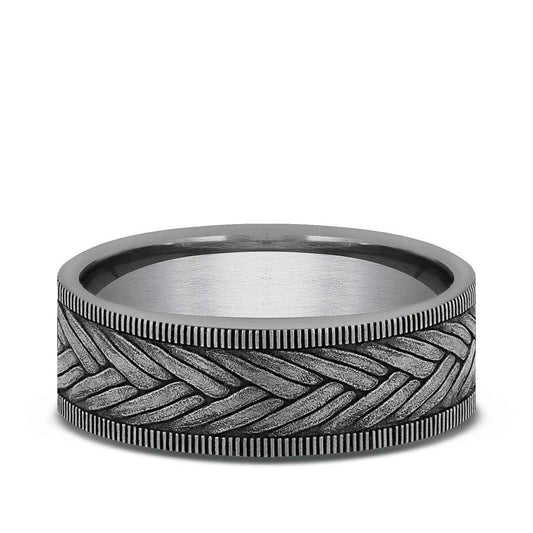 Benchmark Men's 7mm Milgrain Edge Wheat Weave Wedding Ring in Grey Tantalum