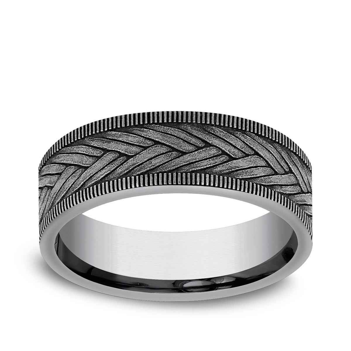 Benchmark Men's 7mm Milgrain Edge Wheat Weave Wedding Ring in Grey Tantalum