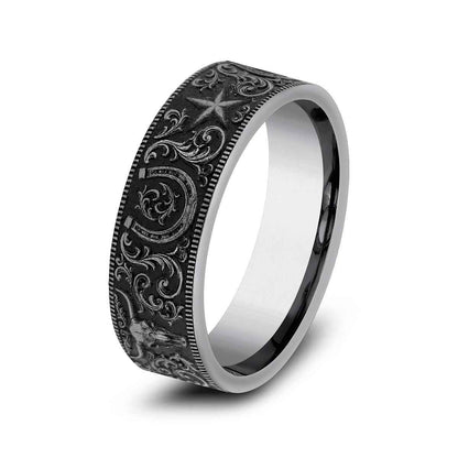 Benchmark Men's 7mm Milgrain Edge Western Script Wedding Ring in Tungsten