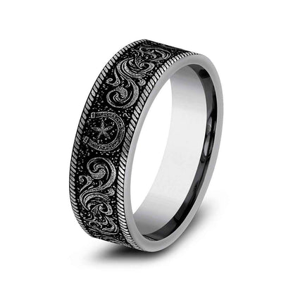 Benchmark Men's 7mm Horseshoe Script Wedding Ring in Tungsten