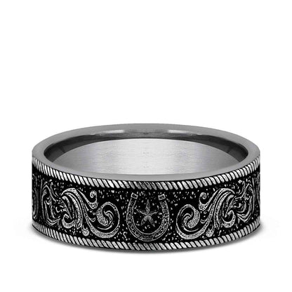 Benchmark Men's 7mm Horseshoe Script Wedding Ring in Tungsten