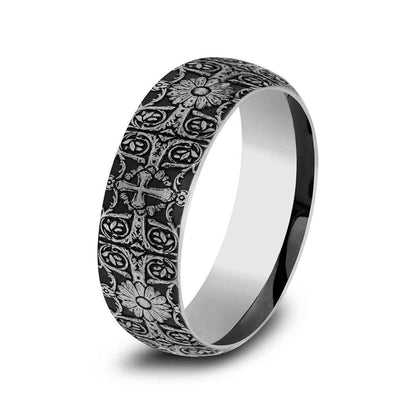 Benchmark Men's 8mm Cross Tile Design Wedding Ring in Tungsten