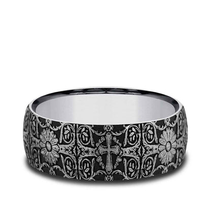 Benchmark Men's 8mm Cross Tile Design Wedding Ring in Tungsten