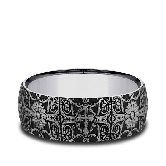 Benchmark Men's 8mm Cross Tile Design Wedding Ring in Tungsten