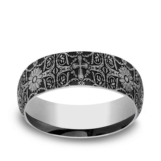 Benchmark Men's 8mm Cross Tile Design Wedding Ring in Tungsten