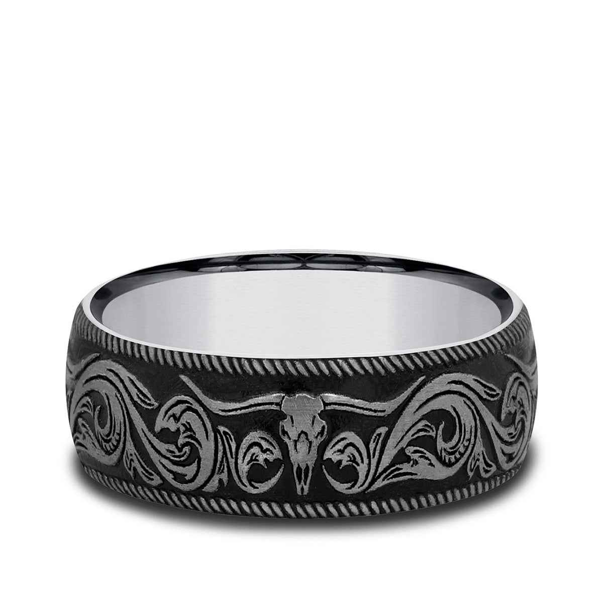 Benchmark Men's 8mm Longhorn Script Wedding Ring in Tungsten