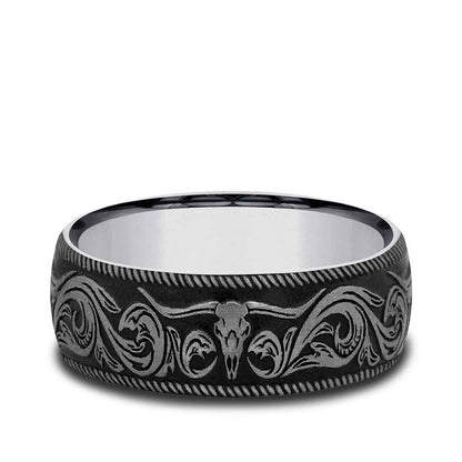Benchmark Men's 8mm Longhorn Script Wedding Ring in Tungsten