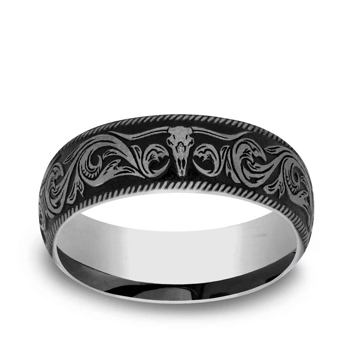 Benchmark Men's 8mm Longhorn Script Wedding Ring in Tungsten