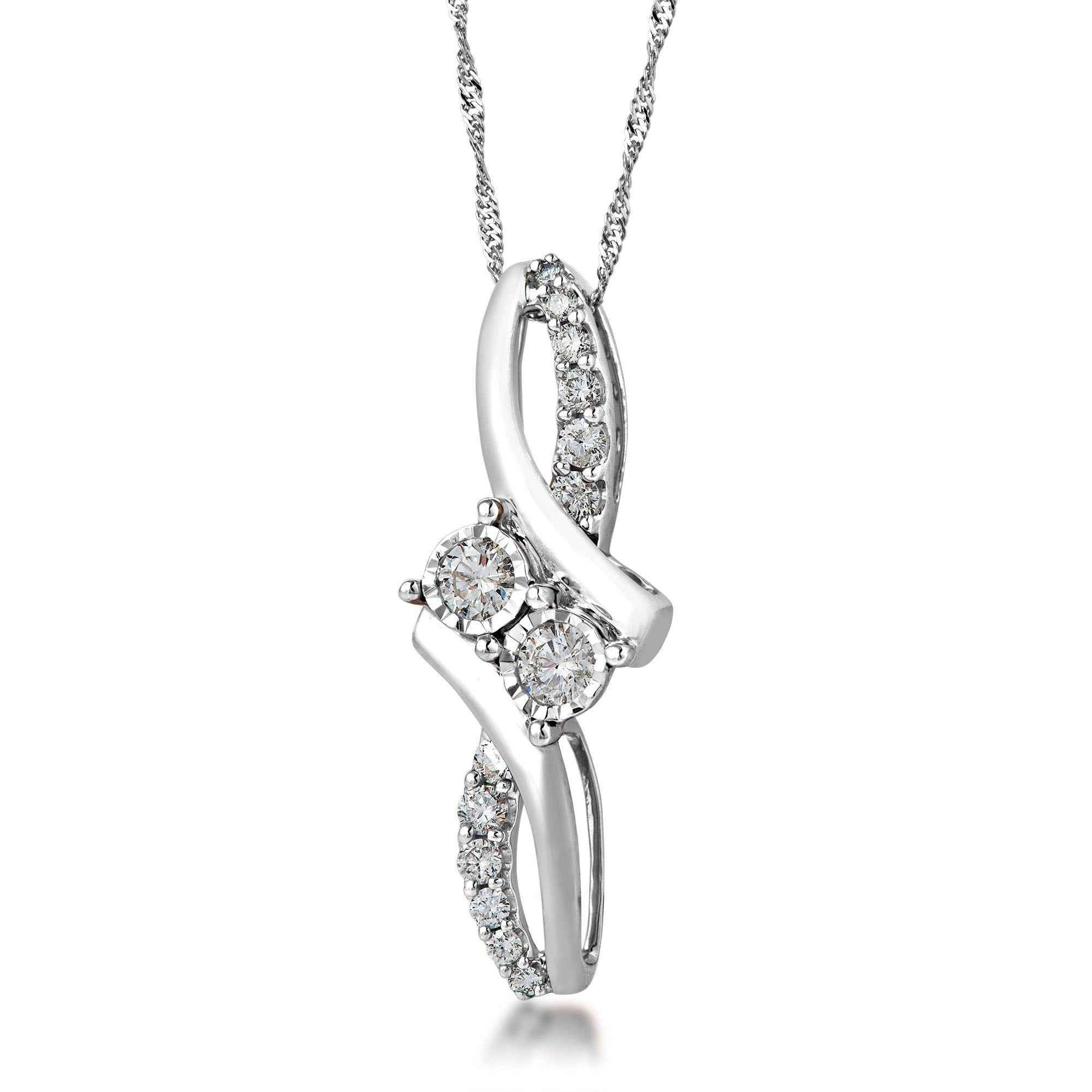 2BeLoved 1/2 ct. tw. 2 Stone Diamond Pendant in 10K White Gold