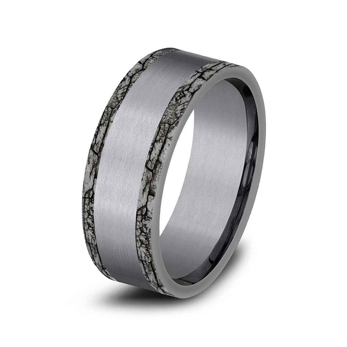 Benchmark Men's 7mm Stone Wall Edge Satin Finish Wedding Ring in Grey Tantalum