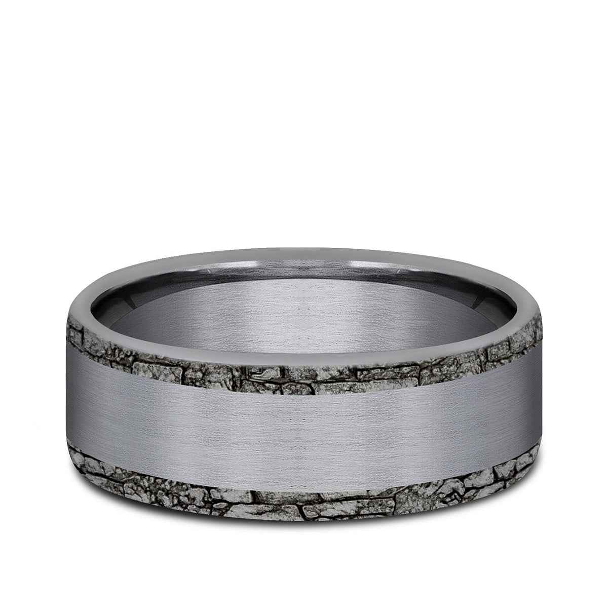 Benchmark Men's 7mm Stone Wall Edge Satin Finish Wedding Ring in Grey Tantalum