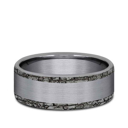 Benchmark Men's 7mm Stone Wall Edge Satin Finish Wedding Ring in Grey Tantalum