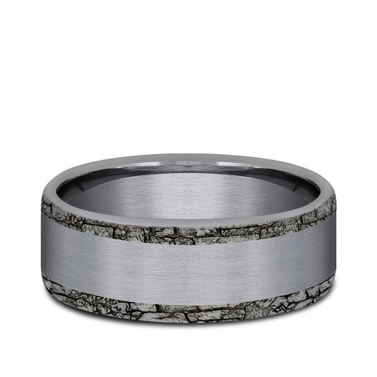 Benchmark Men's 7mm Stone Wall Edge Satin Finish Wedding Ring in Grey Tantalum
