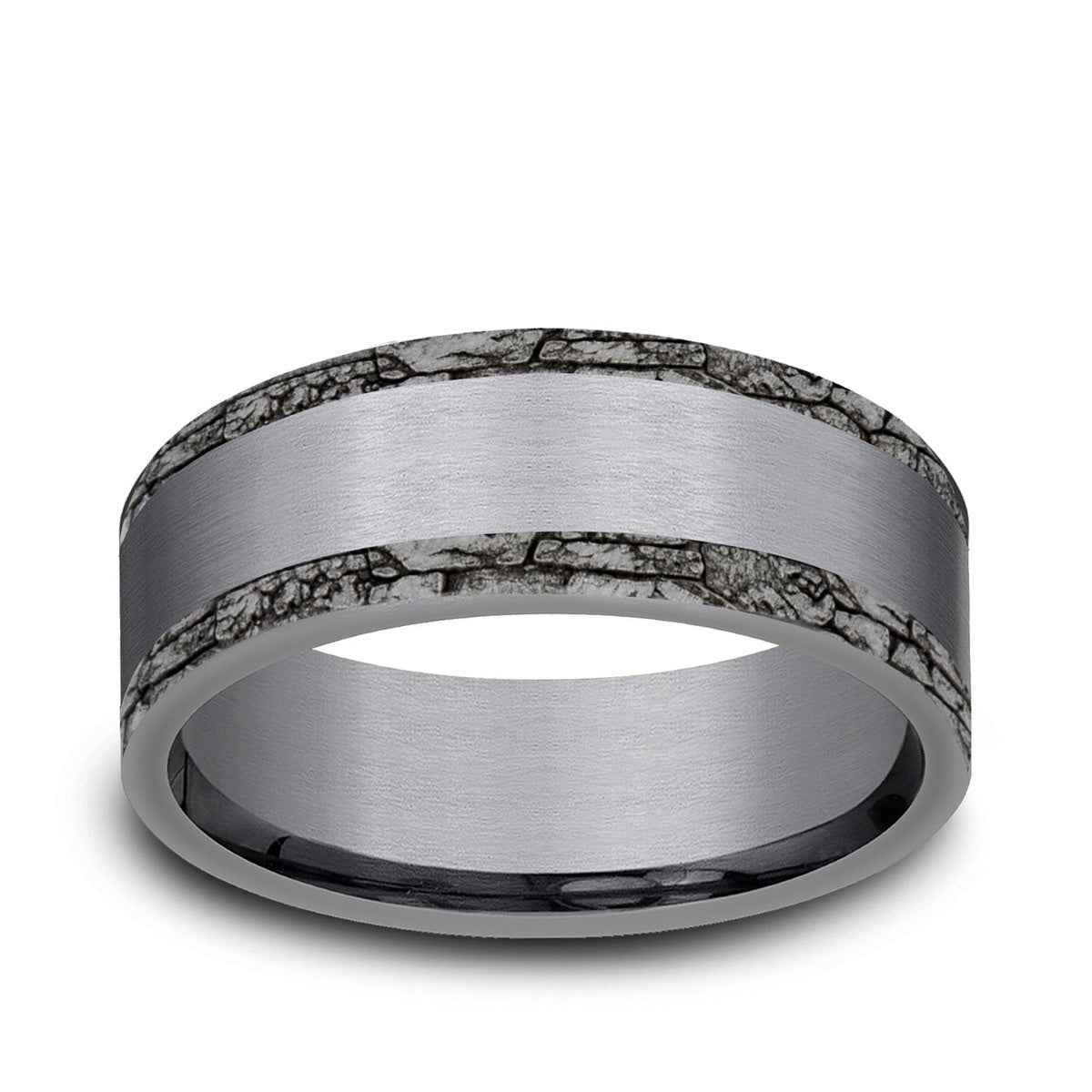 Benchmark Men's 7mm Stone Wall Edge Satin Finish Wedding Ring in Grey Tantalum