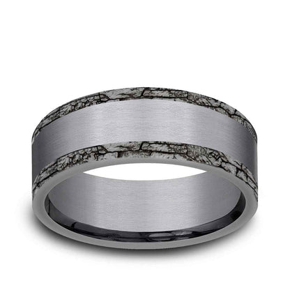 Benchmark Men's 7mm Stone Wall Edge Satin Finish Wedding Ring in Grey Tantalum