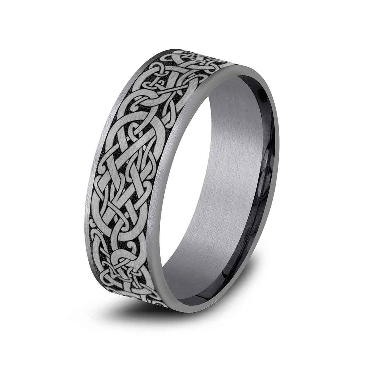 Benchmark Men's 7.5mm Viking Knot Wedding Ring in Grey Tantalum & Black Titanium