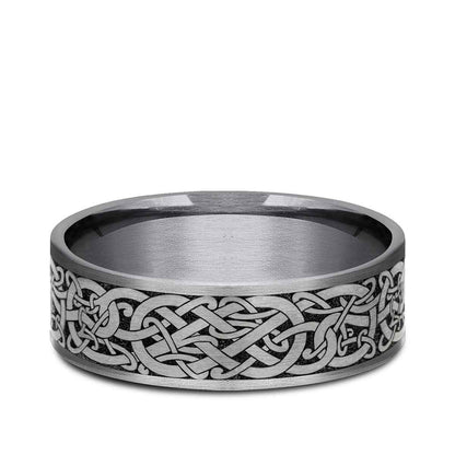 Benchmark Men's 7.5mm Viking Knot Wedding Ring in Grey Tantalum & Black Titanium