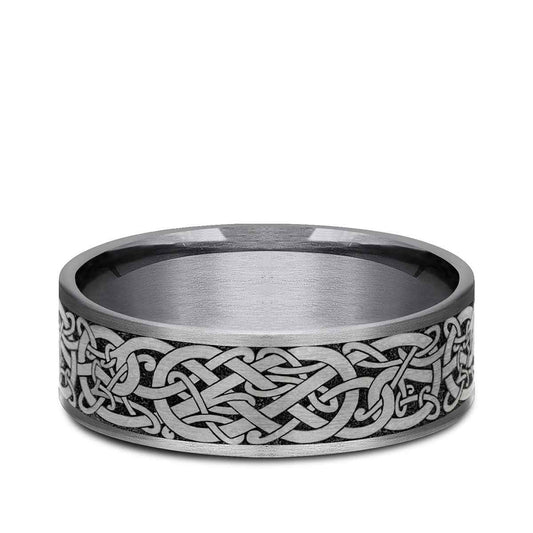 Benchmark Men's 7.5mm Viking Knot Wedding Ring in Grey Tantalum & Black Titanium