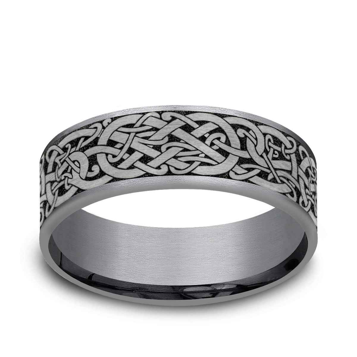Benchmark Men's 7.5mm Viking Knot Wedding Ring in Grey Tantalum & Black Titanium
