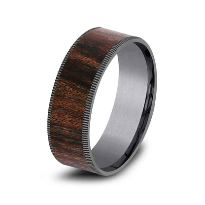 Benchmark Men's 7.5mm Thin Edge Wooden Wedding Ring in Grey Tantalum