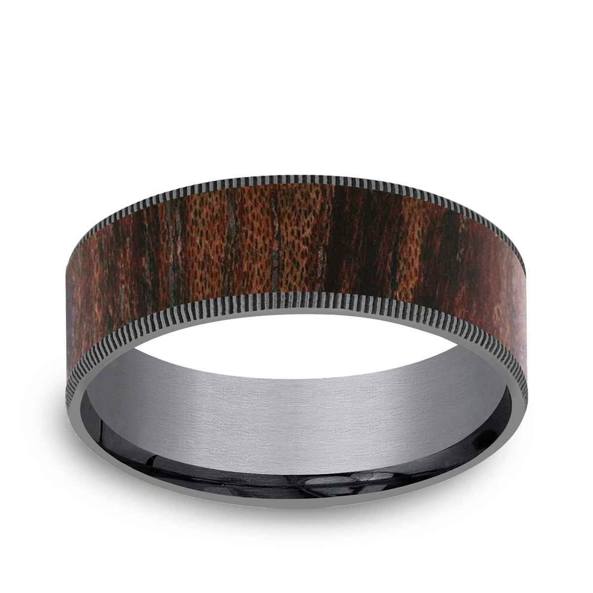 Benchmark Men's 7.5mm Thin Edge Wooden Wedding Ring in Grey Tantalum