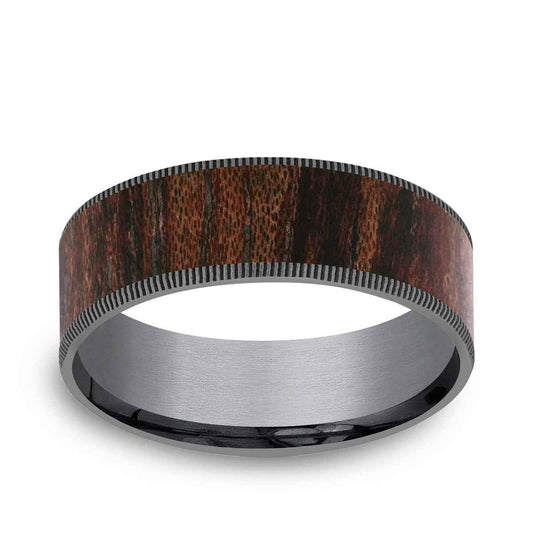 Benchmark Men's 7.5mm Thin Edge Wooden Wedding Ring in Grey Tantalum