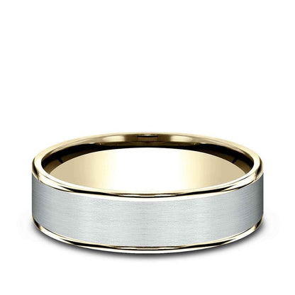 Benchmark Men's 6.5mm Polished Edge Satin Finish Wedding Ring in 14K White & Yellow Gold