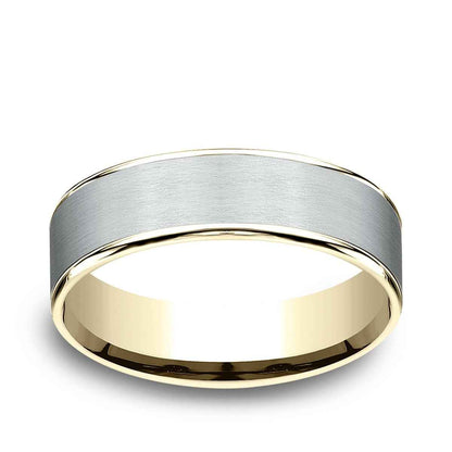 Benchmark Men's 6.5mm Polished Edge Satin Finish Wedding Ring in 14K White & Yellow Gold