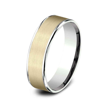 Benchmark Men's 6.5mm Polished Edge Satin Finish Wedding Ring in 14K Yellow & White Gold