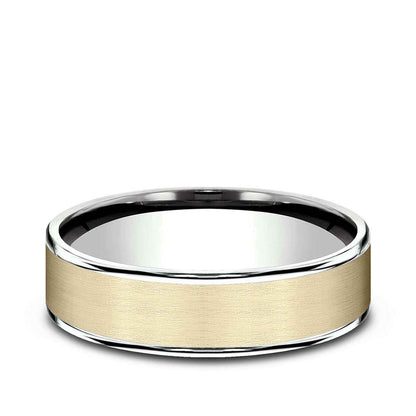 Benchmark Men's 6.5mm Polished Edge Satin Finish Wedding Ring in 14K Yellow & White Gold