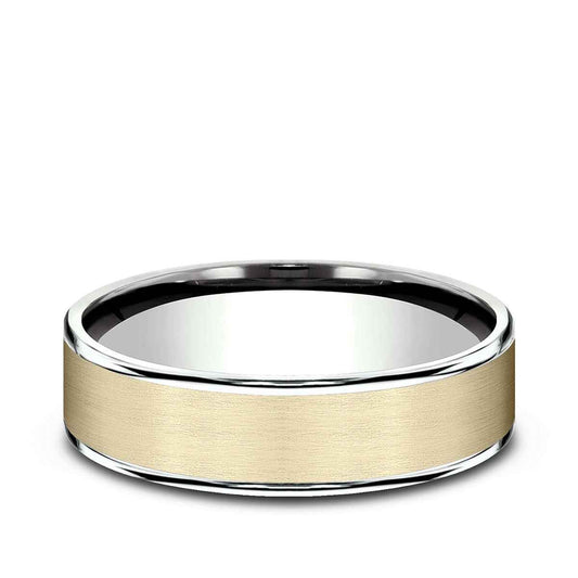 Benchmark Men's 6.5mm Polished Edge Satin Finish Wedding Ring in 14K Yellow & White Gold