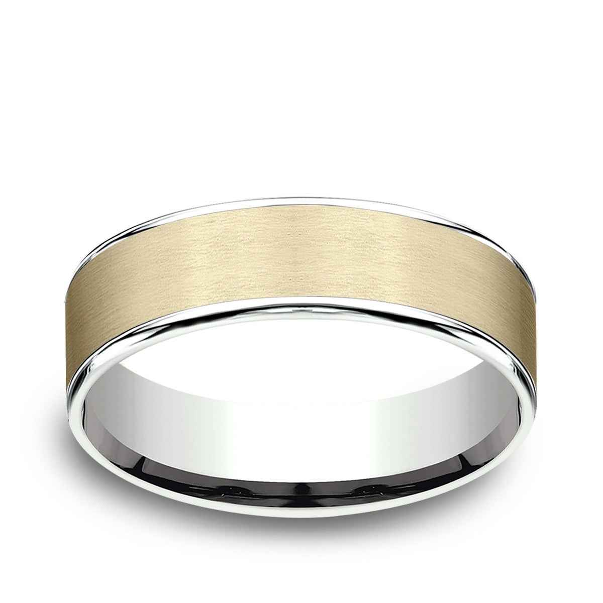 Benchmark Men's 6.5mm Polished Edge Satin Finish Wedding Ring in 14K Yellow & White Gold
