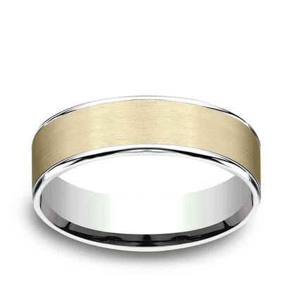 Benchmark Men's 6.5mm Polished Edge Satin Finish Wedding Ring in 14K Yellow & White Gold