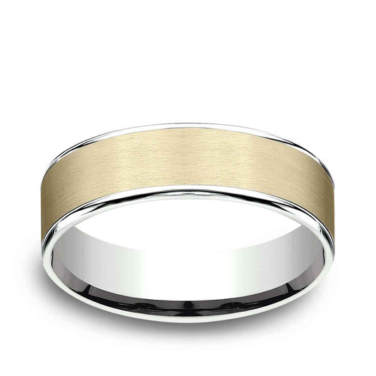 Benchmark Men's 6.5mm Polished Edge Satin Finish Wedding Ring in 14K Yellow & White Gold
