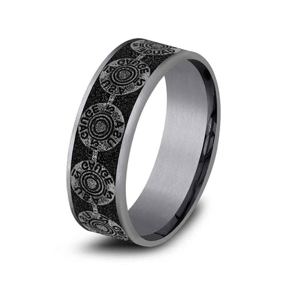 Benchmark Men's 7.5mm Thin Edge Bullet Back Design Wedding Ring in Grey Tantalum & Black Titanium