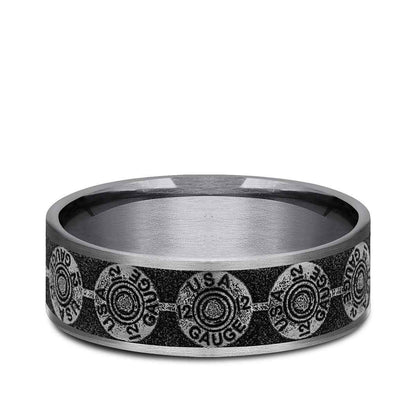 Benchmark Men's 7.5mm Thin Edge Bullet Back Design Wedding Ring in Grey Tantalum & Black Titanium