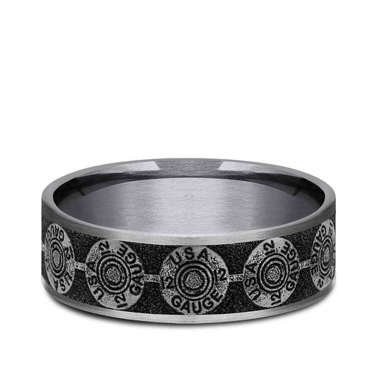 Benchmark Men's 7.5mm Thin Edge Bullet Back Design Wedding Ring in Grey Tantalum & Black Titanium