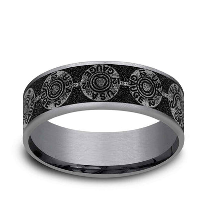 Benchmark Men's 7.5mm Thin Edge Bullet Back Design Wedding Ring in Grey Tantalum & Black Titanium