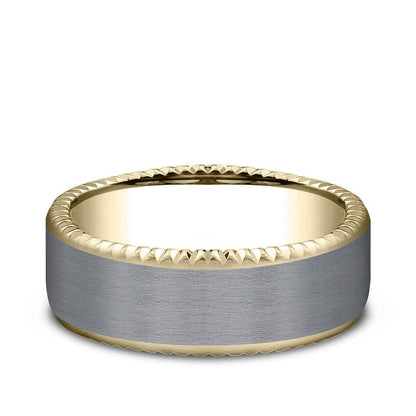 Benchmark Men's 7.5mm Fluted Face Satin Finish Wedding Ring in 14K Yellow Gold & Grey Tantalum