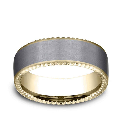 Benchmark Men's 7.5mm Fluted Face Satin Finish Wedding Ring in 14K Yellow Gold & Grey Tantalum