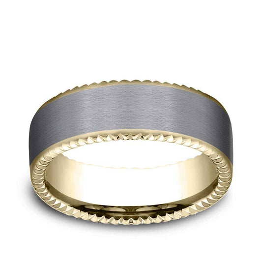 Benchmark Men's 7.5mm Fluted Face Satin Finish Wedding Ring in 14K Yellow Gold & Grey Tantalum