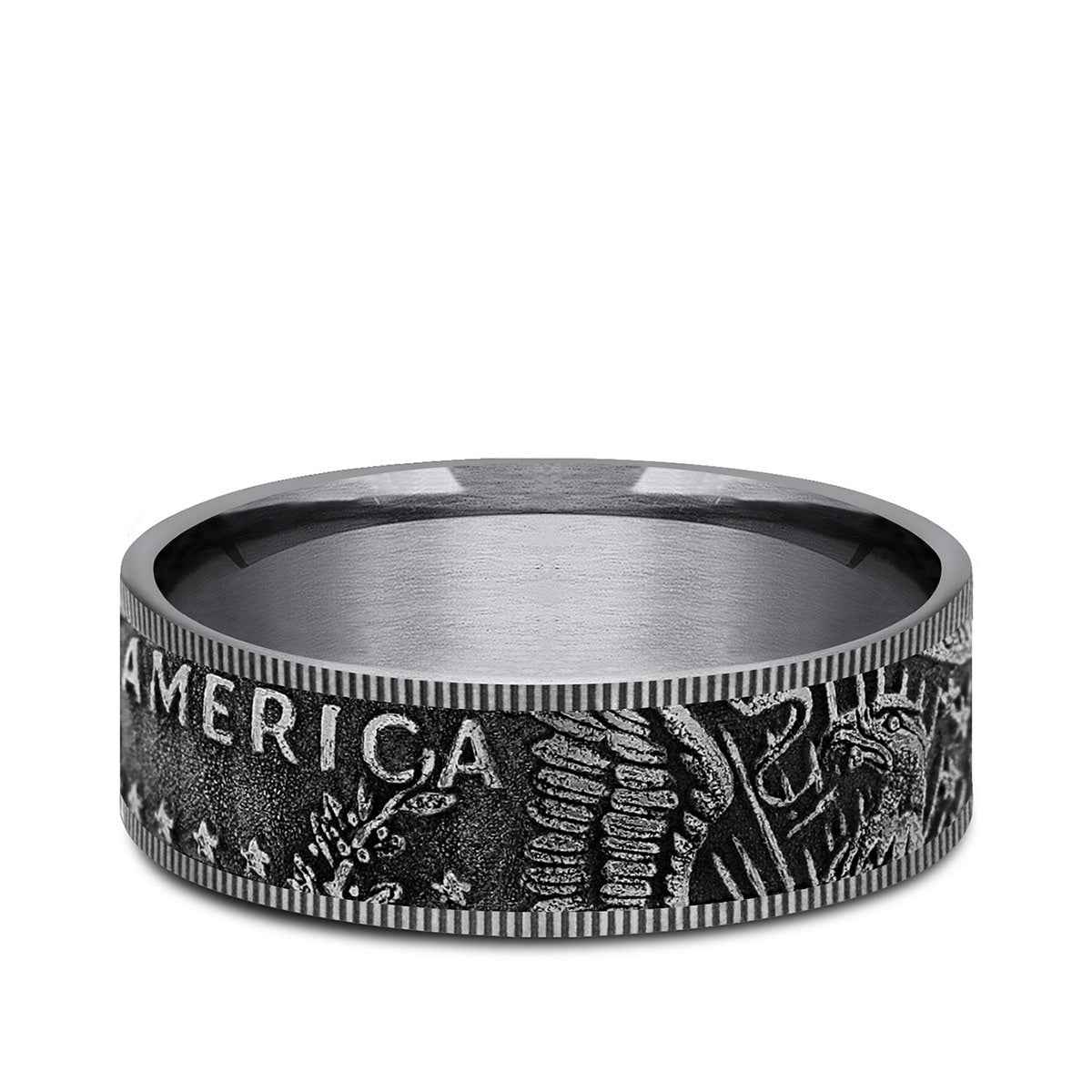 Benchmark Men's 7.5mm Milgrain Edge American Coin Wedding Ring in Grey Tantalum