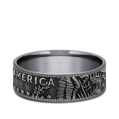 Benchmark Men's 7.5mm Milgrain Edge American Coin Wedding Ring in Grey Tantalum