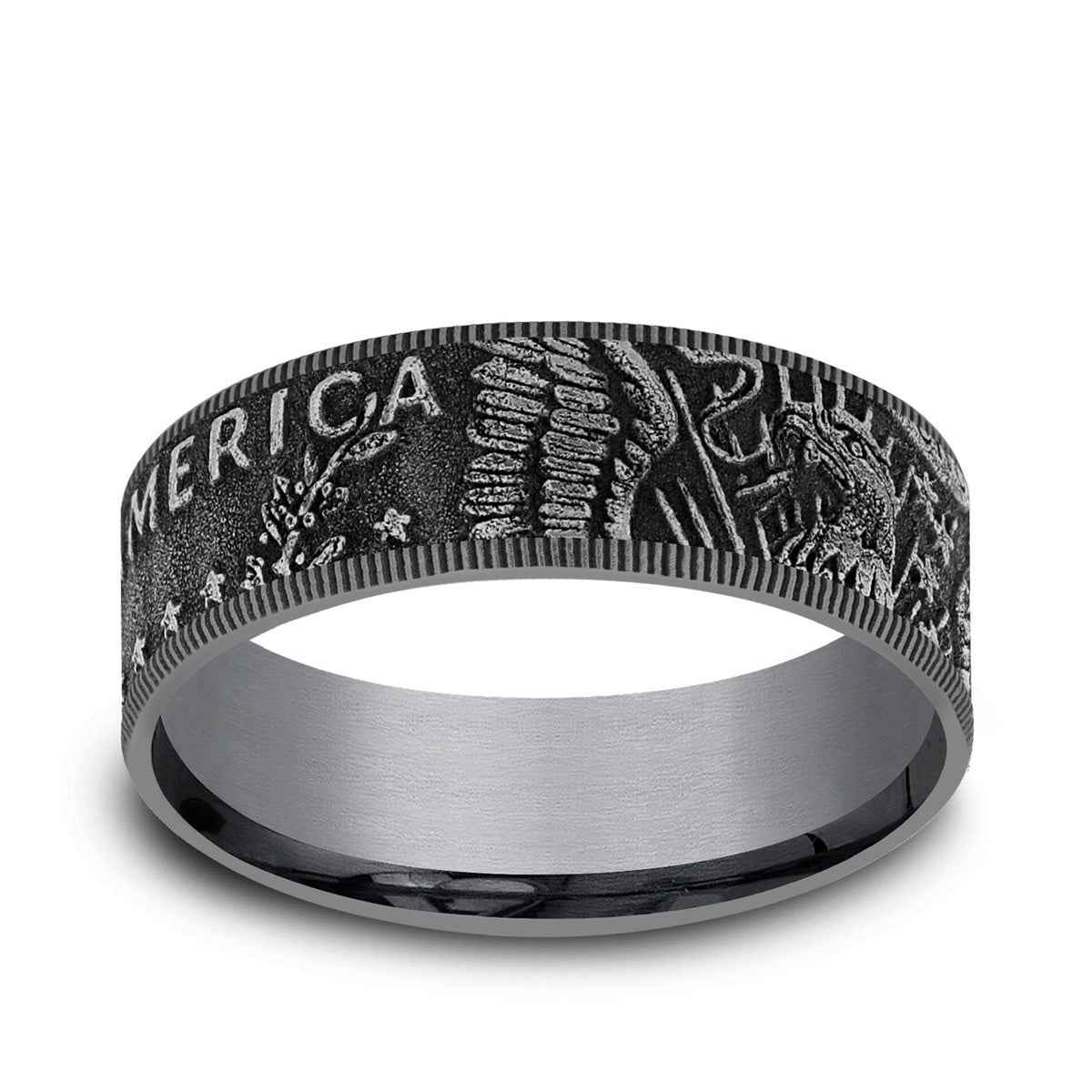 Benchmark Men's 7.5mm Milgrain Edge American Coin Wedding Ring in Grey Tantalum