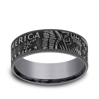 Benchmark Men's 7.5mm Milgrain Edge American Coin Wedding Ring in Grey Tantalum