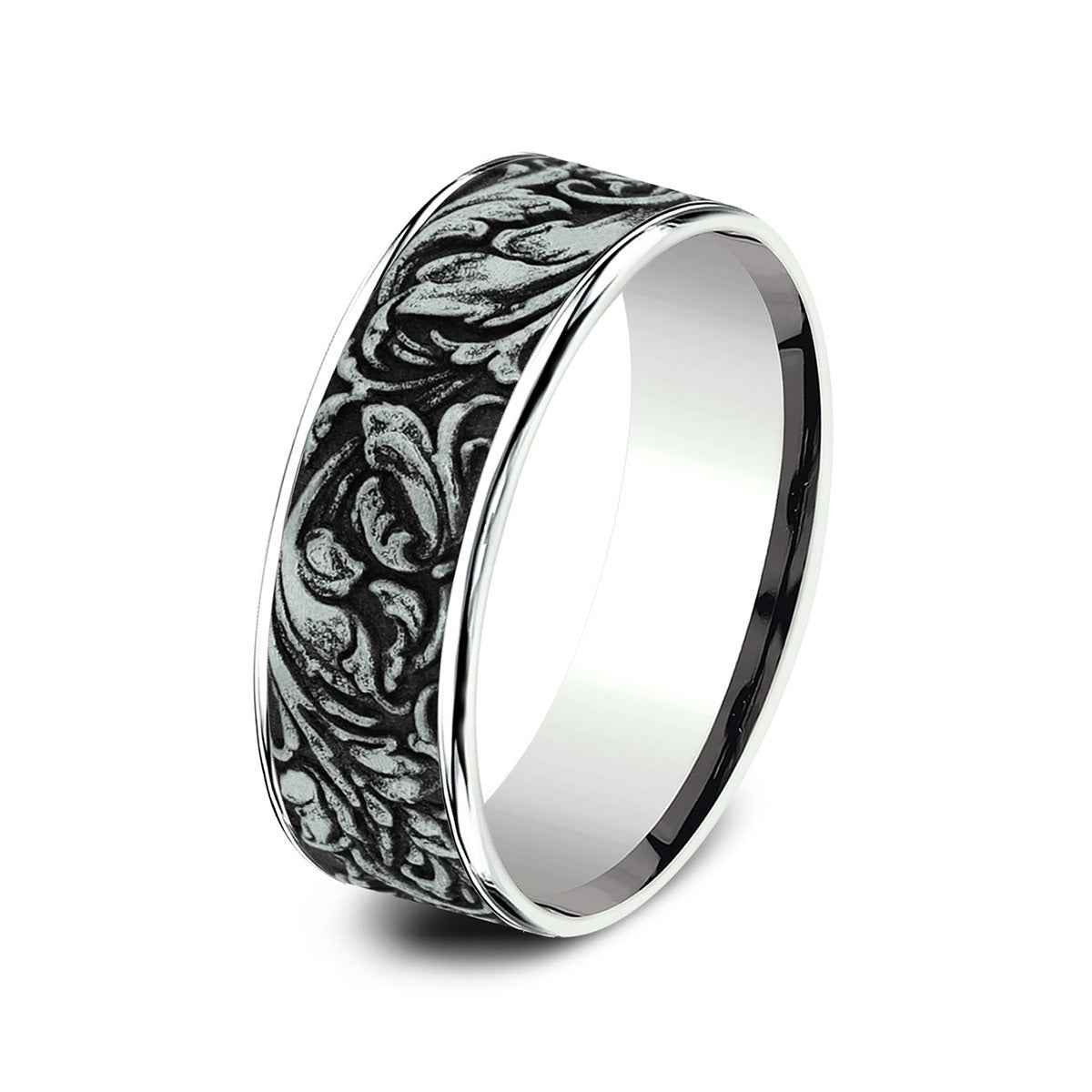 Benchmark Men's 7mm Polished Edge Vine Wedding Ring in 14K White Gold